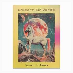 Pastel Unicorn In Space Retro Collage 1 Poster Canvas Print