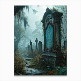 An Eerie Signboard Covered In Peeling Paint Sits Rusted At The Entrance Of An Abandoned Cemetery Shr (5) Canvas Print