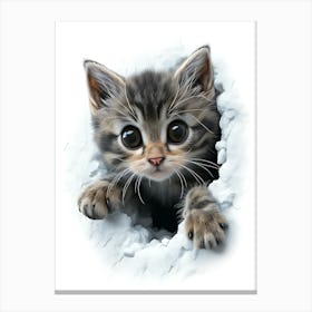 Kitten Peeking Out Of Hole Canvas Print