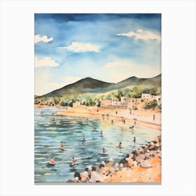 Swimming In Corsica France 3 Watercolour Canvas Print