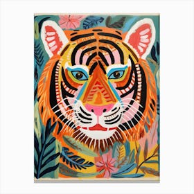 Tiger Art In Outsider Art Style 1 Canvas Print