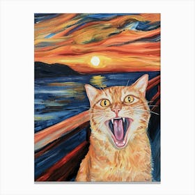 Der Schrei der Katze, inspiriert von Edvard Munch Malerei, Katzen Portrait Canvas Print