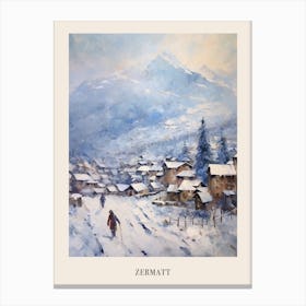 Vintage Winter Painting Poster Zermatt Switzerland 1 Canvas Print