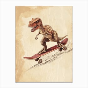 Vintage Camarasaurus Dinosaur On A Skateboard 1 Canvas Print