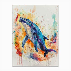 Blue Whale Colourful Watercolour 4 Canvas Print