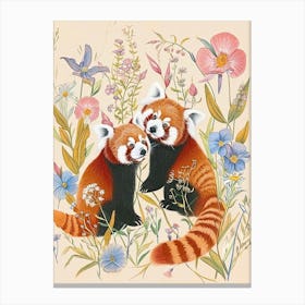 Folksy Floral Animal Drawing Red Panda 4 Canvas Print