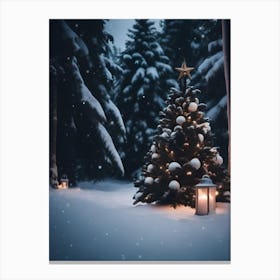 Christmas Tree In The Snow Canvas Print