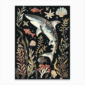 Angel Shark Seascape Black Background Illustration 2 Canvas Print