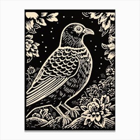 B&W Bird Linocut Pigeon 3 Canvas Print