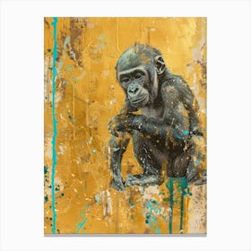 Baby Gorilla Gold Effect Collage 3 Canvas Print