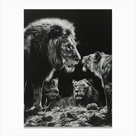 Barbary Lion Charcoal Drawing Interaction 1 Canvas Print