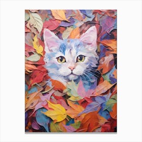 Cat In Autumn Leaves Canvas Print