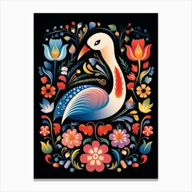 Folk Bird Illustration Swan 6 Canvas Print