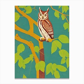 Eastern Screech Owl Midcentury Illustration Bird Canvas Print