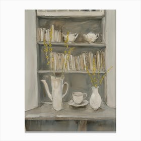 Bookcase With Yellow Flowers Canvas Print