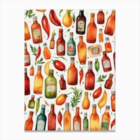 Spicy Flavour Hot Sauce Bottles Canvas Print