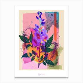 Delphinium 1 Neon Flower Collage Poster Canvas Print