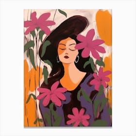 Woman With Autumnal Flowers Fuchsia 3 Canvas Print