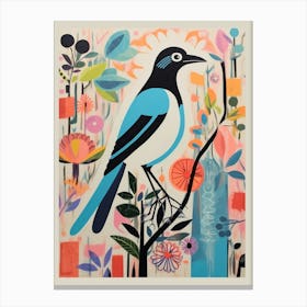 Colourful Scandi Bird Magpie 4 Canvas Print