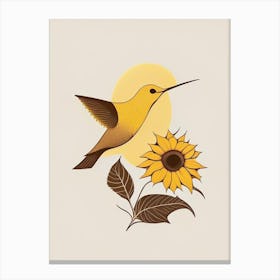 Hummingbird And Sunflower Retro Minimal Canvas Print