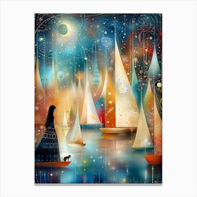 Sailboats At Night Canvas Print