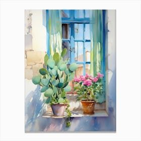 Cactus On Window Sill 1 Canvas Print