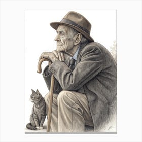 Old Man With Cat Canvas Print