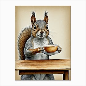 Squirrel With Cup Of Coffee Canvas Print