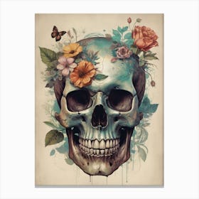 Floral Skull Vintage Painting (35) Canvas Print