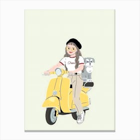 Cute Girl Riding A Scooter Canvas Print