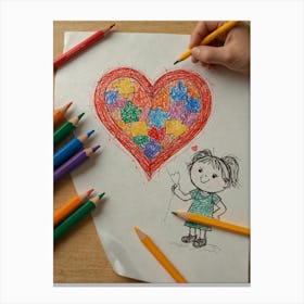 Child Drawing A Heart Canvas Print