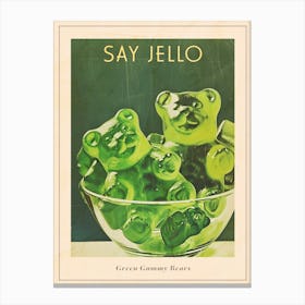 Green Gummy Bears Retro Food Illustration Inspired 2 Poster Canvas Print