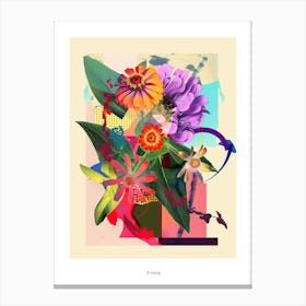 Zinnia 4 Neon Flower Collage Poster Canvas Print