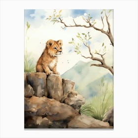 Birthwatching Watercolour Lion Art Painting 3 Canvas Print