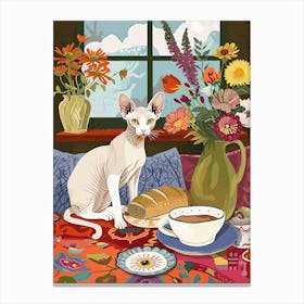 Tea Time With A Sphynx Cat 3 Canvas Print