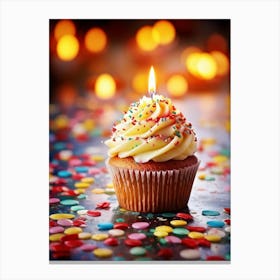 Cupcake Ablaze With Color Icing Swirling In A Kaleidoscope Pattern Single Candle Aglow Emulating A (6) Canvas Print