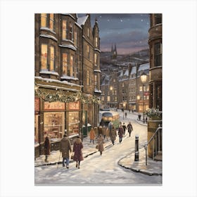 Vintage Winter Illustration Edinburgh Scotland 1 Canvas Print