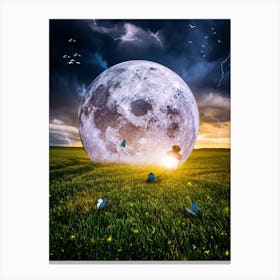 Moon, Lantern And Butterflies Canvas Print