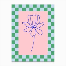 Modern Checkered Flower Poster Blue & Pink 9 Canvas Print