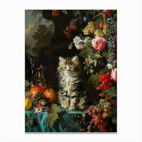 Kitten With Fruit Rococo Inspired 2 Canvas Print
