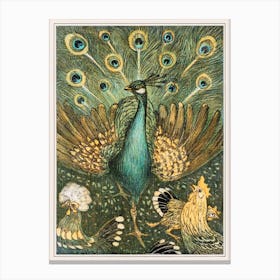 Peacocks And Chickens Canvas Print
