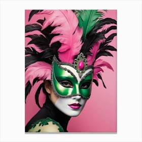 A Woman In A Carnival Mask, Pink And Black (64) Canvas Print