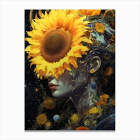 Woman With Sunflowers On Her Head 6 Canvas Print