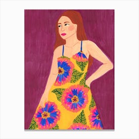 Lady In Floral Dress Canvas Print