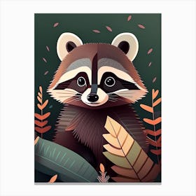 Forest Raccoon With Leaves Digital Canvas Print