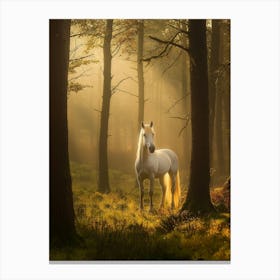 White Horse In The Forest. Generated AI. Art Print 7 Canvas Print