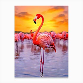 Flamingos At Sunset Canvas Print