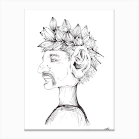 Black and White Pixie with Leaves Canvas Print