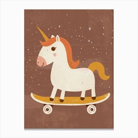 Unicorn On A Skateboard Mustard Muted Pastels 3 Canvas Print