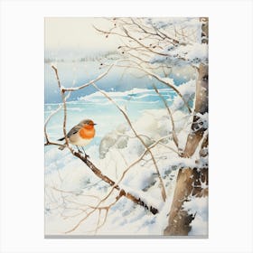 Winter Bird Painting Robin 5 Canvas Print